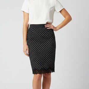 Victoria's Secret Polka Dot Mini Pencil Skirt High Rise Waist Lace trim Black 0
